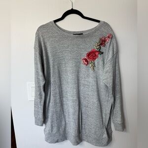 Gray Sweater with Red Floral Embroidery